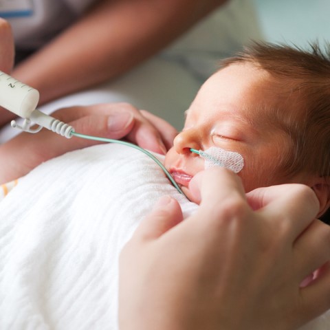 Newborn baby in incubator
